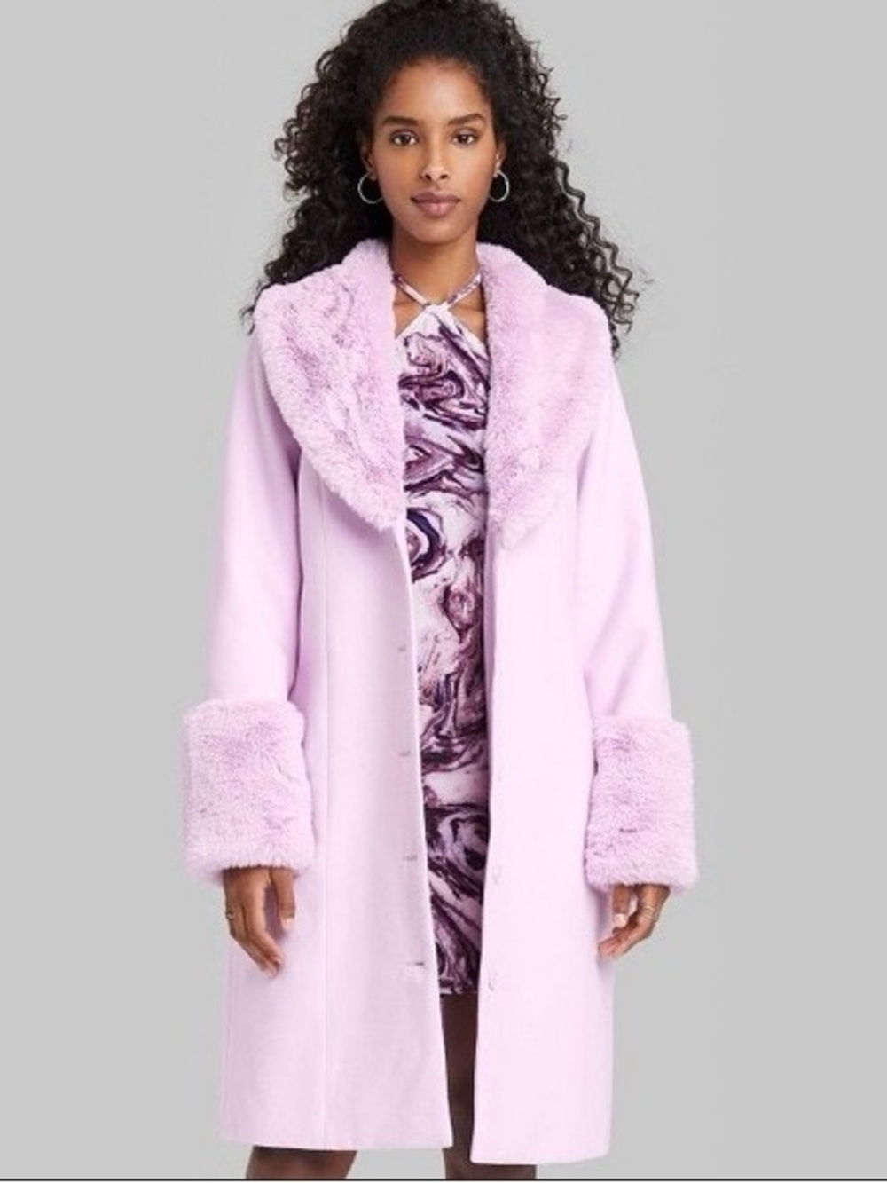 wild fable Lavender Faux-Fur Trim Coat